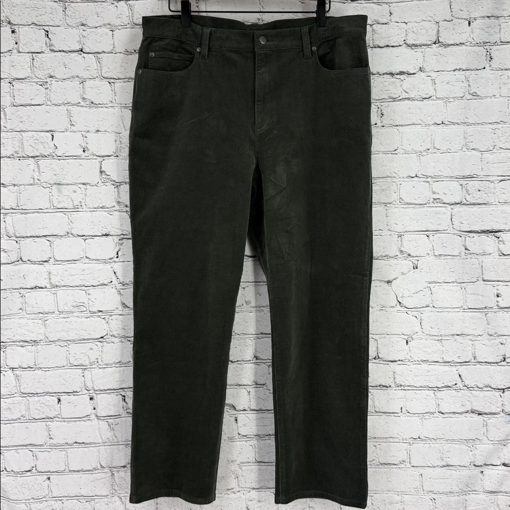 Eileen Fisher Organic Cotton Stretch Corduroy Straight Ankle Pants L (14-16) GRV
